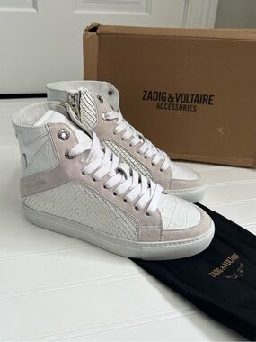 NIB Zadig & Voltaire High Flash Keith Leather High Top Snake Sneakers Size 36